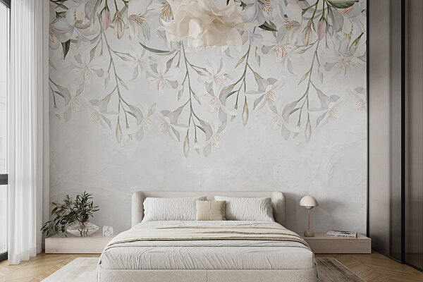 Witte bloemen op een witte achtergrond Fotobehang Witte bloemen op een witte achtergrond