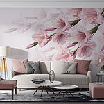 Fotobehang Groep roze bloemen