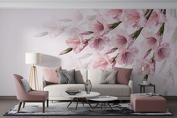 Groep roze bloemen Fotobehang Groep roze bloemen