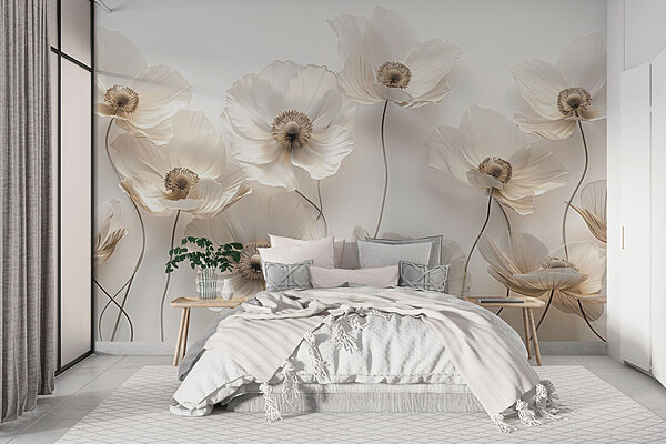 Groep witte bloemen Fotobehang Groep witte bloemen
