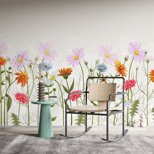 Rij kleurrijke bloemen Fotobehang Rij kleurrijke bloemen