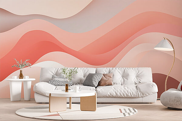 Roze en witte golvende lijnen Fotobehang Roze en witte golvende lijnen