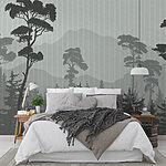 Fotobehang Bos met bergen en bomen