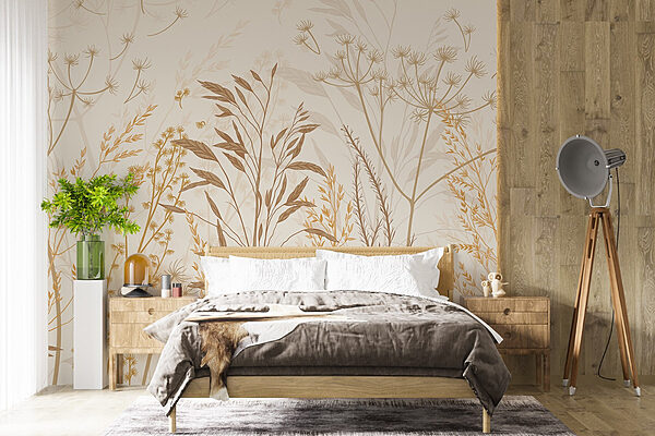 Delicate silhouetten van wilde grassen Fotobehang Delicate silhouetten van wilde grassen
