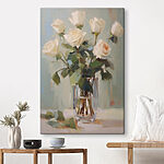 Canvas Schilderijen Schilderij van een vaas met witte rozen