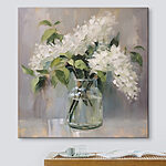 Canvas Schilderijen Schilderij van een boeket witte bloemen in een glazen pot