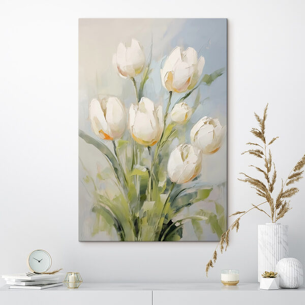 Schilderij van witte tulpen Canvas Schilderijen Schilderij van witte tulpen