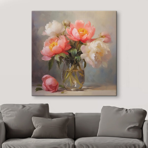 Schilderij van bloemen in een vaas Canvas Schilderijen Schilderij van bloemen in een vaas
