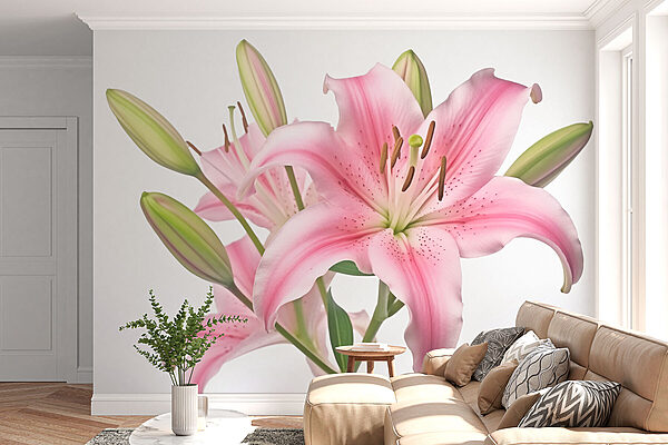 Roze lelie met knoppen Fotobehang Roze lelie met knoppen