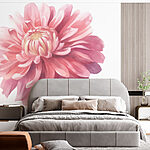 Fotobehang Roze bloem met groene bladeren
