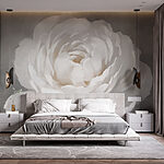 Fotobehang Witte bloem met bladeren