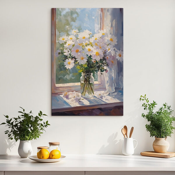 Schilderij van bloemen in een glazen pot Canvas Schilderijen Schilderij van bloemen in een glazen pot