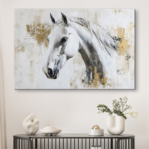 Schilderij van een wit paard Canvas Schilderijen Schilderij van een wit paard