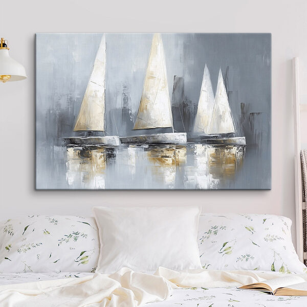 Schilderij van zeilboten op water Canvas Schilderijen Schilderij van zeilboten op water