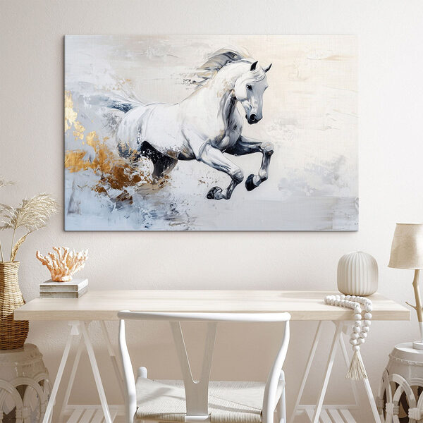 Schilderij van een wit paard Canvas Schilderijen Schilderij van een wit paard