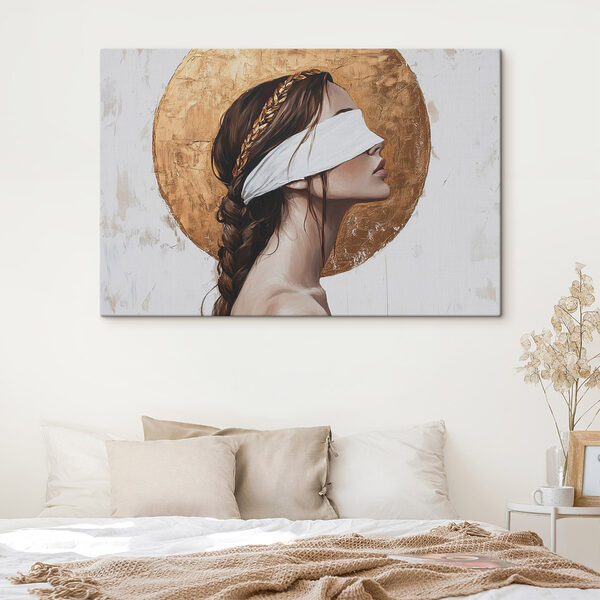 Schilderij van een vrouw met een blinddoek Canvas Schilderijen Schilderij van een vrouw met een blinddoek