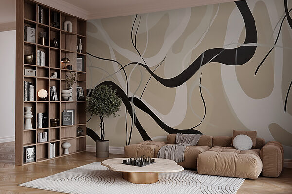 Fotobehang Zwart-witte swirls op een bruine achtergrond (Artikelnummer: w03503) Fotobehang Fotobehang Zwart-witte swirls op een bruine achtergrond (Artikelnummer: w03503)