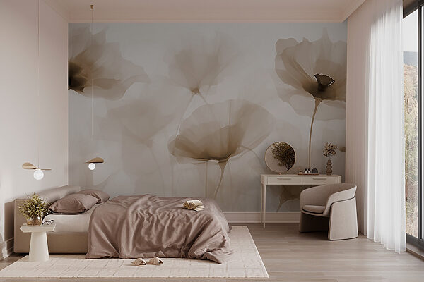 Groep bloemen op witte achtergrond Fotobehang Groep bloemen op witte achtergrond