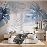 Fotobehang Delicaat blauw gebladerte-ontwerp