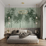 Fotobehang Groep bomen in mist