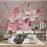 Fotobehang Schilderij van bloemen in roze en wit