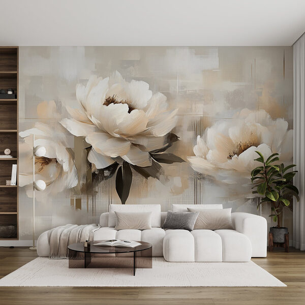 Fotobehang Schilderij van bloemen op een witte achtergrond