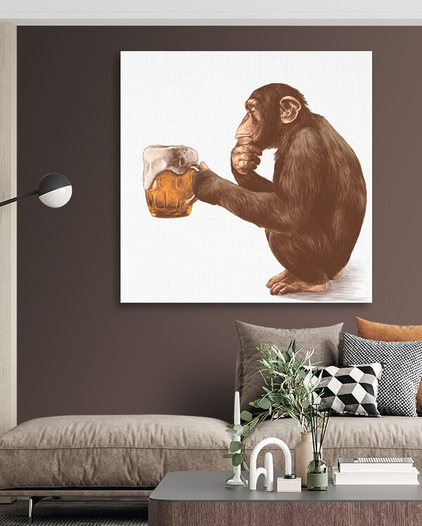 Aap met een pul bier Canvas Schilderijen Aap met een pul bier