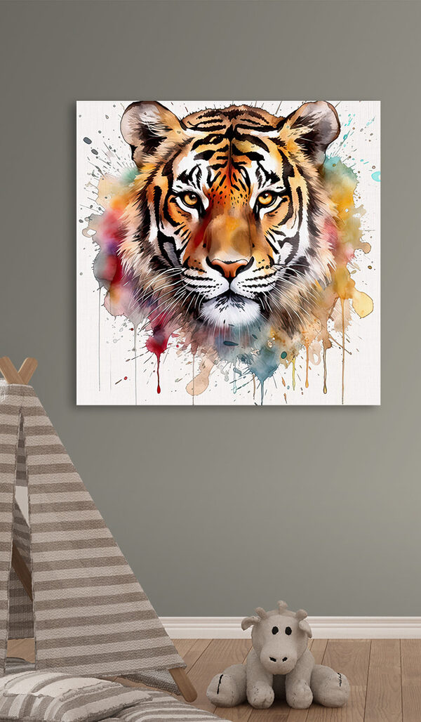 Tijger met kleurrijke spetters Canvas Schilderijen Tijger met kleurrijke spetters