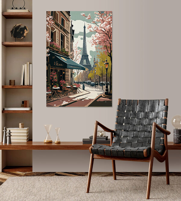 Schilderij van een straat met een toren op de achtergrond Canvas Schilderijen Schilderij van een straat met een toren op de achtergrond