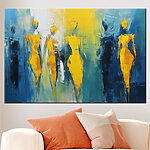 Canvas Schilderijen Schilderij van mensen in geel en blauw