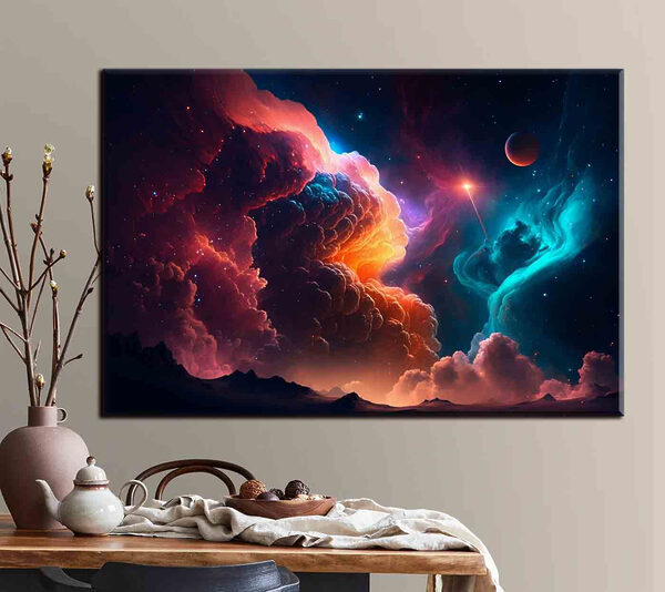 Kleurrijke wolken en sterren Canvas Schilderijen Kleurrijke wolken en sterren