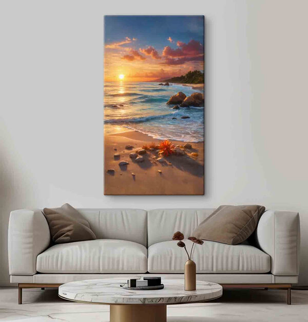 Zonsondergang boven een strand Canvas Schilderijen Zonsondergang boven een strand