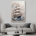Canvas Schilderijen Schilderij van een schip in de oceaan
