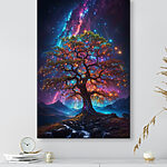 Canvas Schilderijen Boom met kleurrijke lichtjes