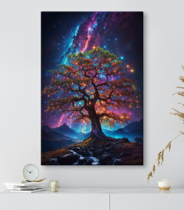 Boom met kleurrijke lichtjes Canvas Schilderijen Boom met kleurrijke lichtjes