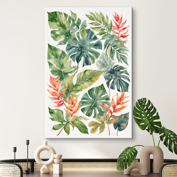 Groep groene en oranje bladeren Canvas Schilderijen Groep groene en oranje bladeren