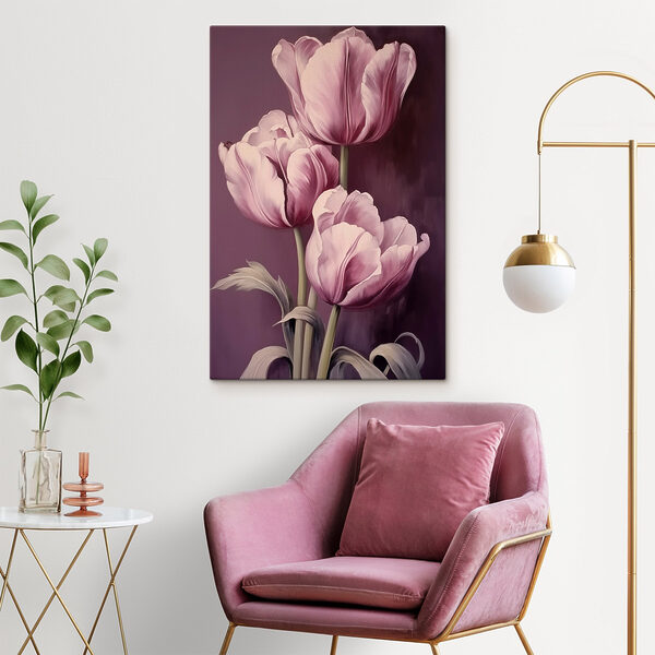 Schilderij van roze tulpen Canvas Schilderijen Schilderij van roze tulpen