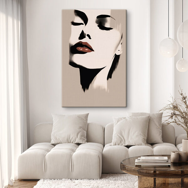 Vrouw’s gezicht met rode lippenstift Canvas Schilderijen Vrouw’s gezicht met rode lippenstift