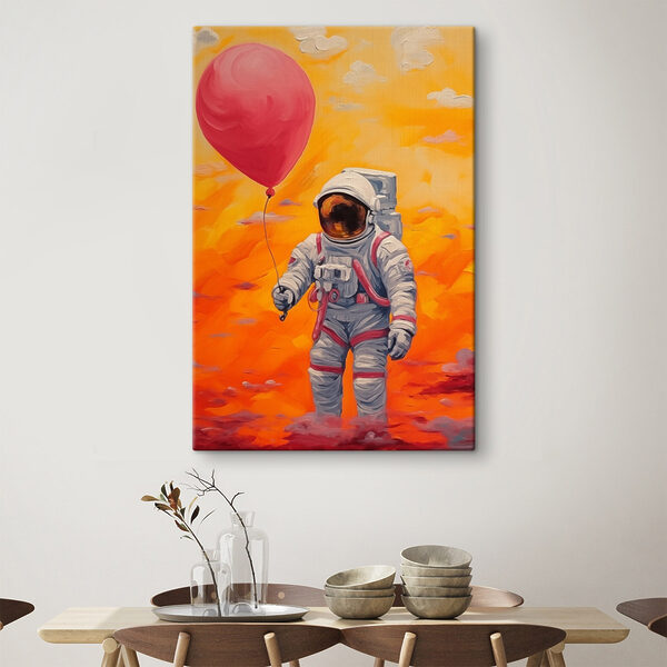 Een astronaut houdt een ballon vast Canvas Schilderijen Een astronaut houdt een ballon vast