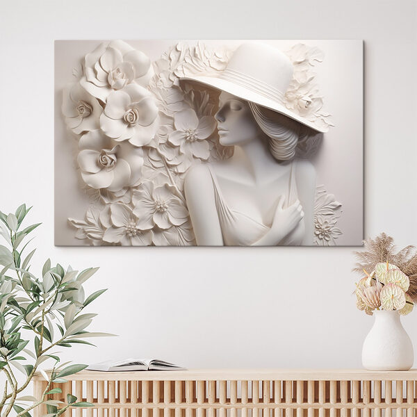 Beeld van een vrouw met hoed Canvas Schilderijen Beeld van een vrouw met hoed