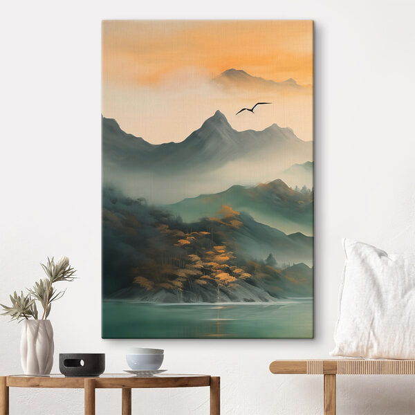 Vogel vliegt over bergen Canvas Schilderijen Vogel vliegt over bergen