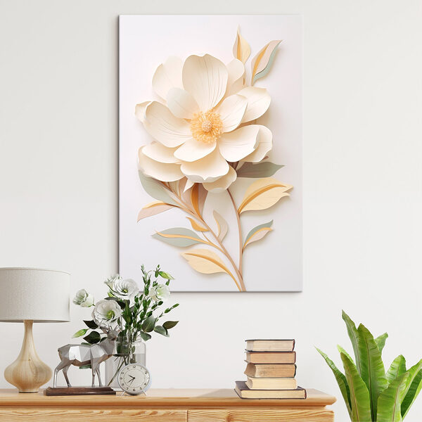 Papieren bloem met bladeren Canvas Schilderijen Papieren bloem met bladeren