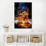 Canvas Schilderijen Glas amberkleurige vloeistof met ijsblokjes