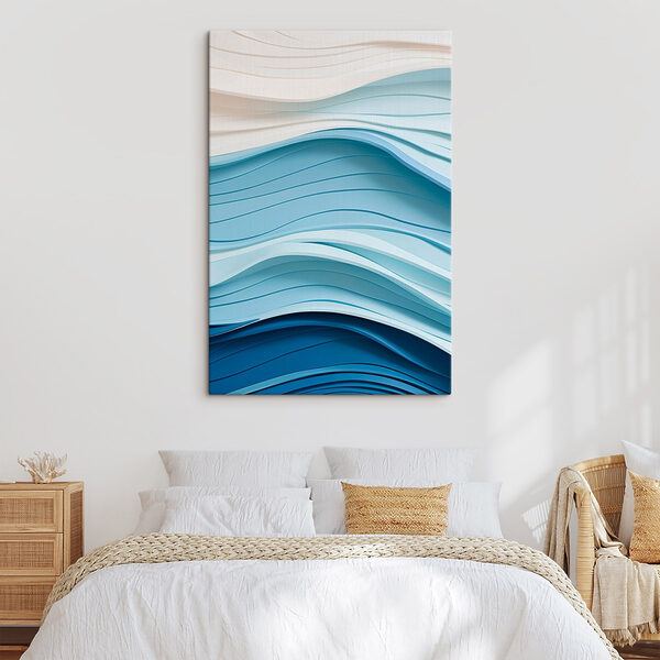 Blauwe en witte golvende lijnen Canvas Schilderijen Blauwe en witte golvende lijnen