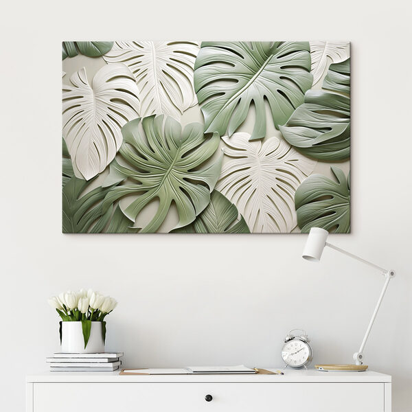 Groep groene en witte bladeren Canvas Schilderijen Groep groene en witte bladeren