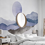 Fotobehang Landschap met bergen en een zon