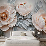 Fotobehang Groep witte bloemen met bladeren