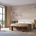 Fotobehang Boomtak met witte en roze bloemen