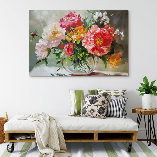 Schilderij van bloemen in een vaas Canvas Schilderijen Schilderij van bloemen in een vaas