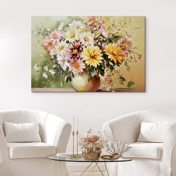 Schilderij van bloemen in een vaas Canvas Schilderijen Schilderij van bloemen in een vaas